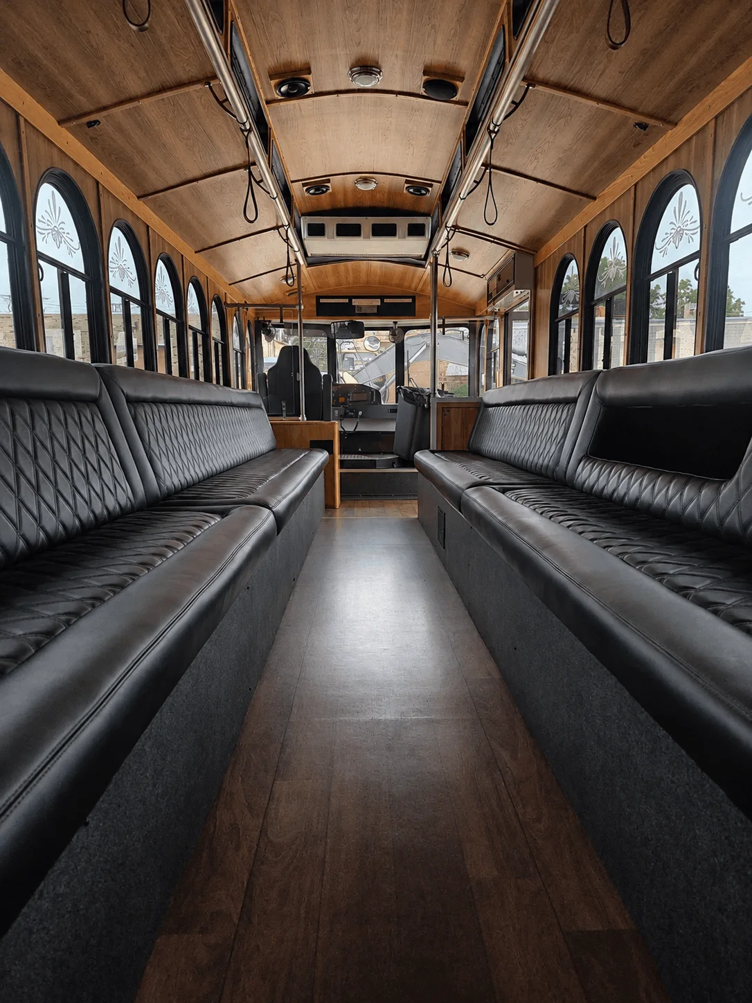 Passenger seating inside the T4 classic white trolley